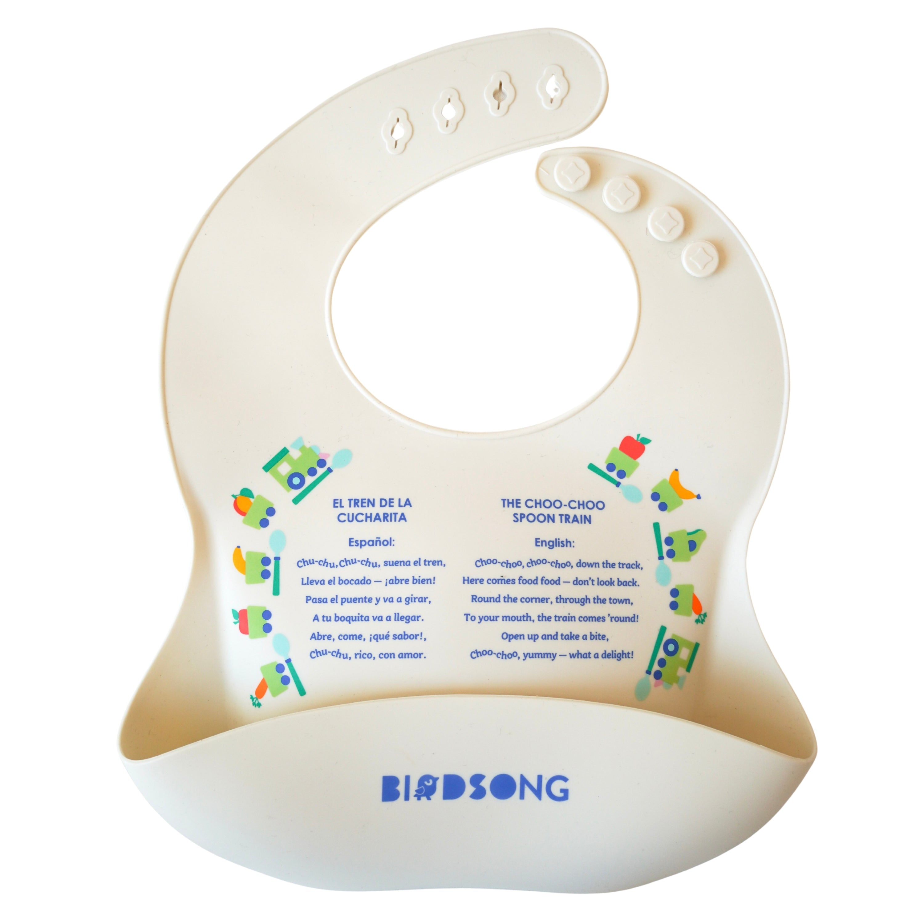 El Tren de la Cucharita (Choo-Choo Spoon Train) Bilingual Silicone Bib