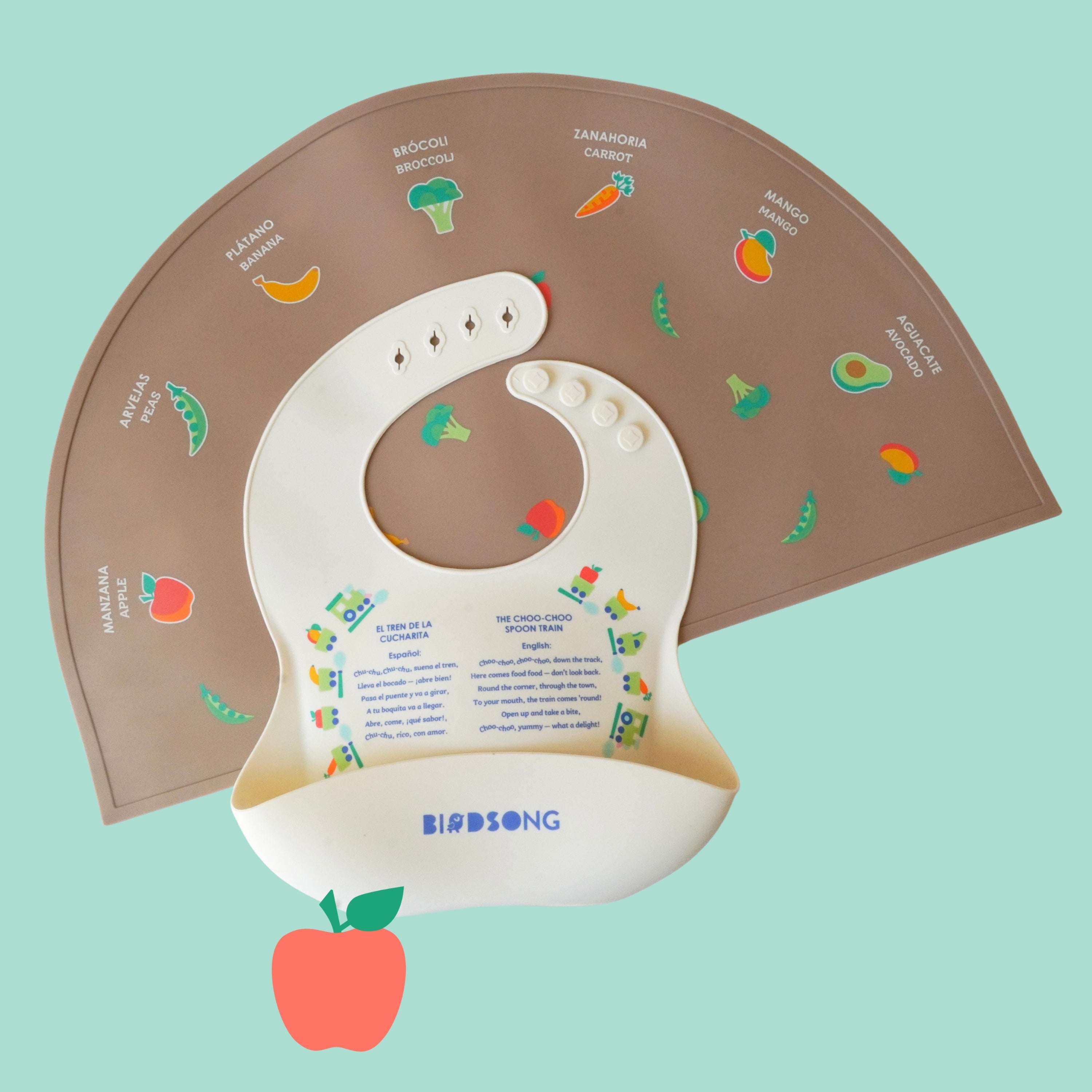 El Tren de la Cucharita (Choo-Choo Spoon Train) Bilingual Silicone Bib