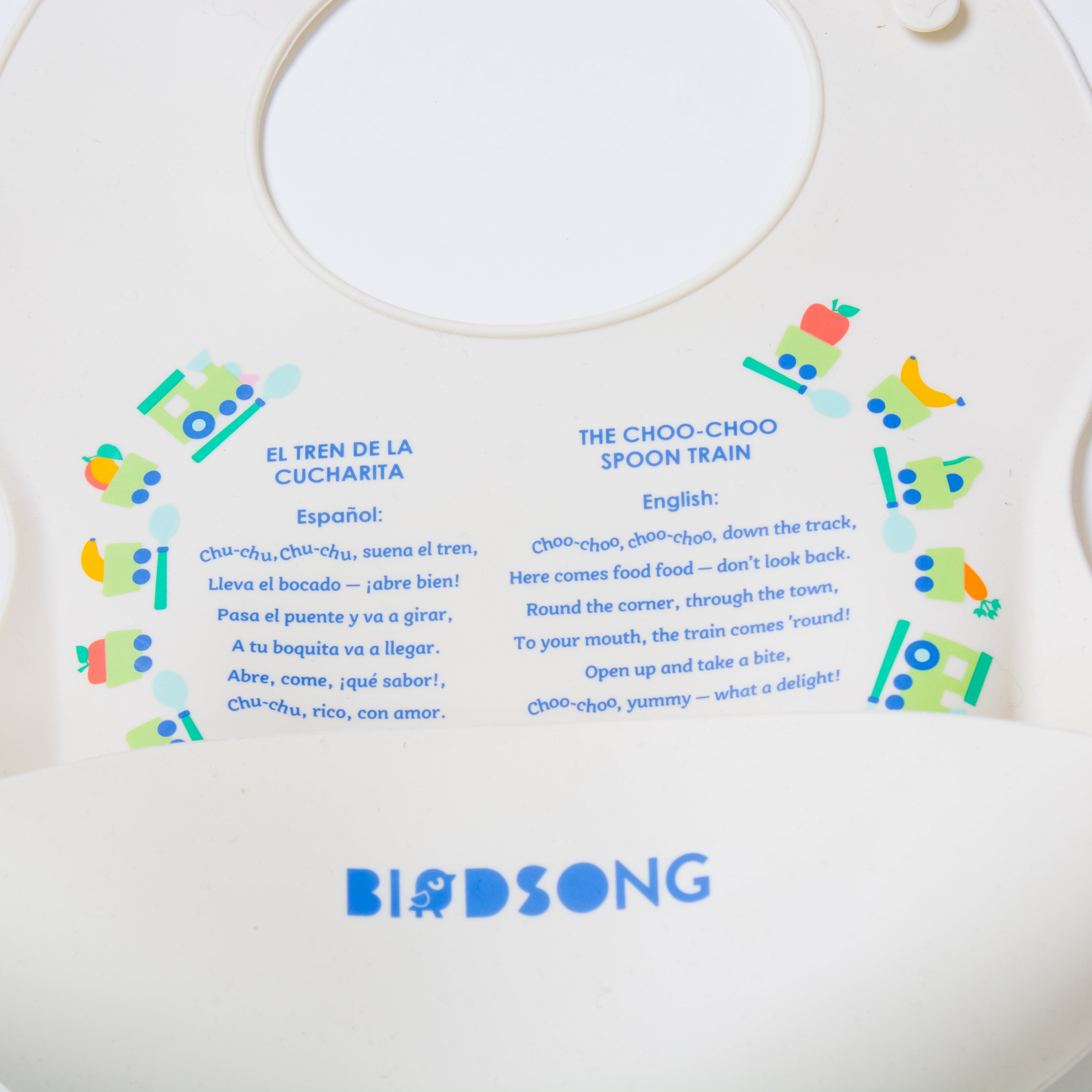 El Tren de la Cucharita (Choo-Choo Spoon Train) Bilingual Silicone Bib